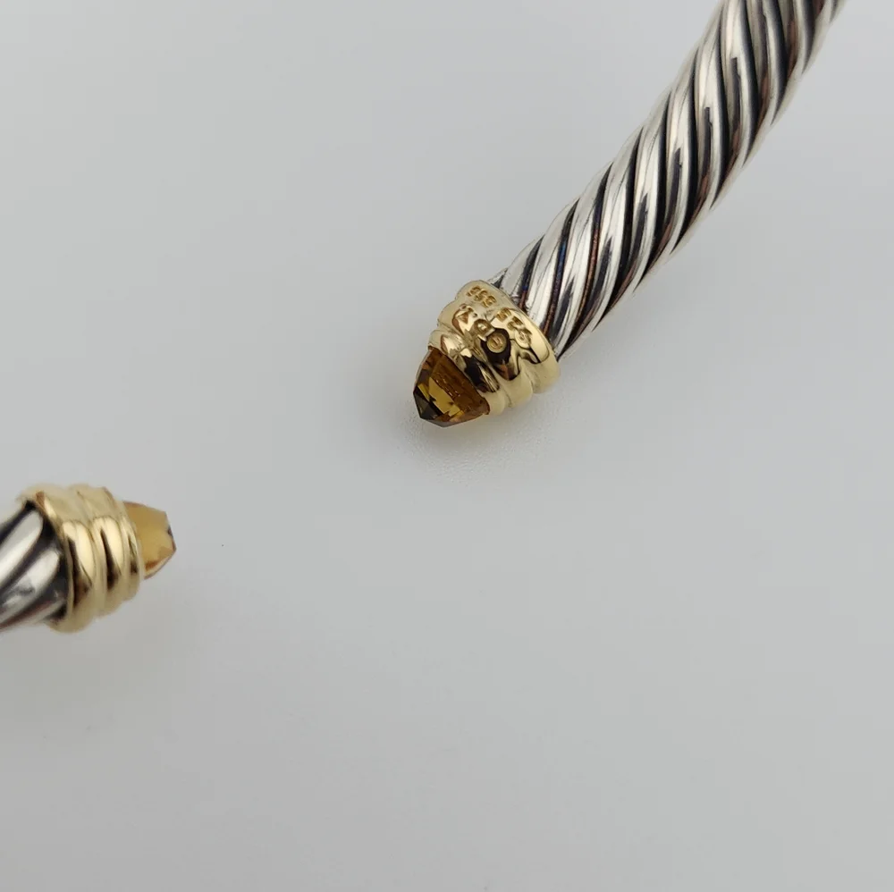 David Yurman 5mm Sterling Silver & 14k Gold Cable Bracelet With Citrine - Picture 2 of 4